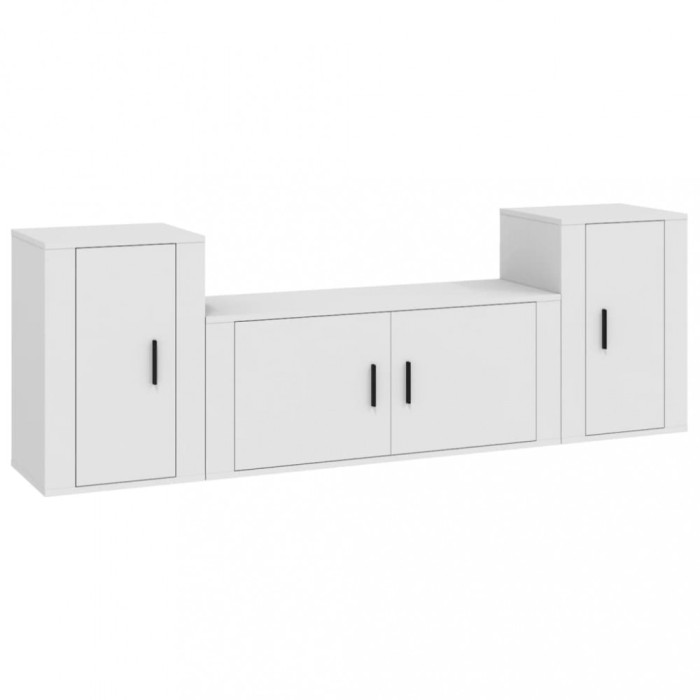 Set comoda TV, 3 piese, alb, lemn prelucrat