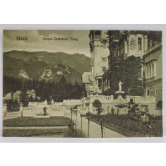 SINAIA , TERASA CASTELULUI PELES , CARTE POSTALA , MONOCROMA, INCEPUTUL SEC. XX