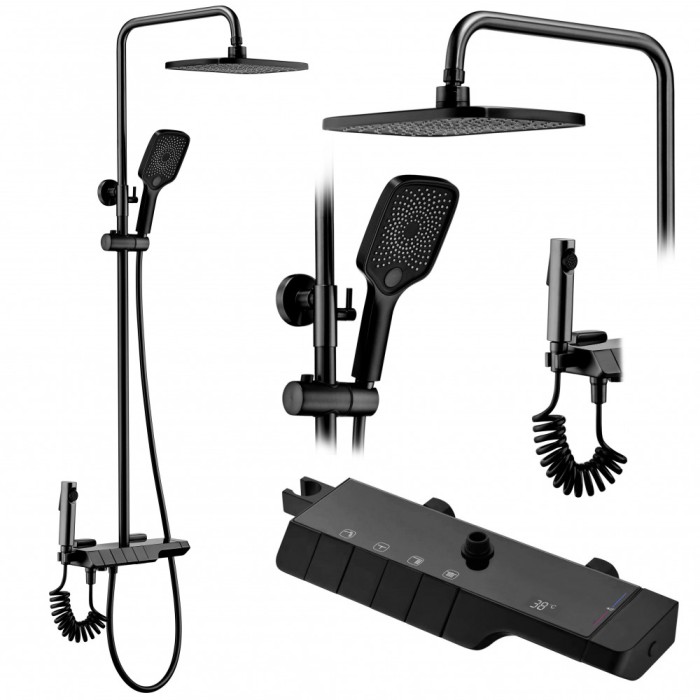 Coloana de dus cu termostat REA ROB Black