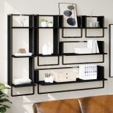 Set rafturi de perete cu bare, 6 buc., negru, lemn