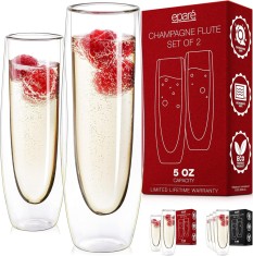 Gss Flaute de ?ampanie - Set de 2 - Pahare de vin spumant fara tulpina - 5 oz - Flaut de vin Mimoza pentru nun?i Petrecerea domni?oarelor de onoare ?i foto