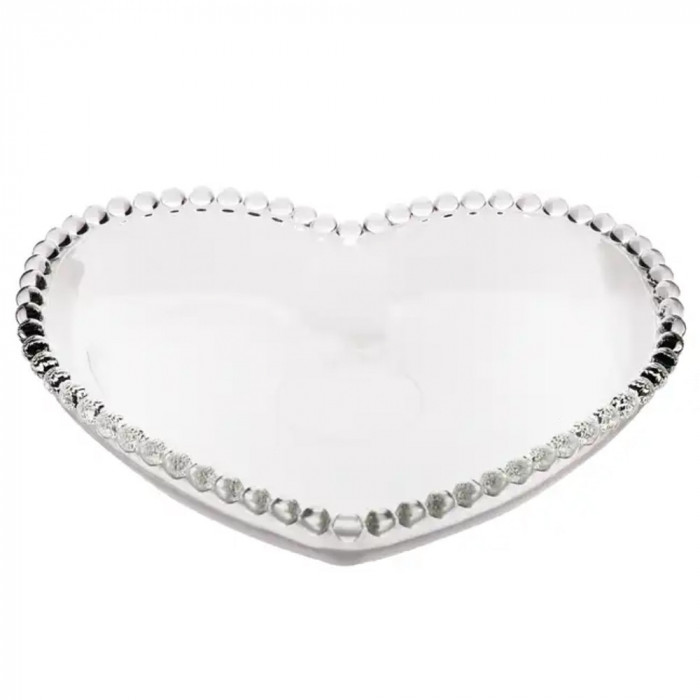 Bol de sticla elegant Pufo Heart pentru servire alune, fistic, bomboane, gustari, 22 cm