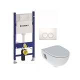 Pachet rezervor wc ingropat Duofix Delta UP100 set fixare clapeta DElta 20 alb si set vas wc suspendat si capac WC soft close Selnova