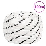 VidaXL Fr&acirc;nghie de lucru, alb, 16 mm, 100 m, poliester