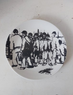 Farfurie porțelan decorativ &amp;bdquo;Anfahrt&amp;rdquo; &amp;ndash; după schiță 1949 de Lieslotte E. Kirchner &amp;ndash; Bergbau-Tradition Saarbr&amp;uuml;cken, &amp;Oslash; 19 cm foto