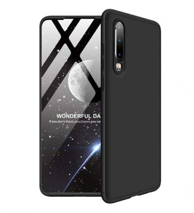 Husa detasabila pentru Huawei P30, 360 grade + Folie PET, Negru
