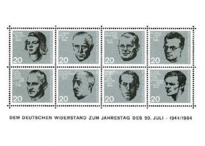 Germania 1964 - 20 de ani de la tentativa de asasinare a lui Hitler, bloc neuzat foto