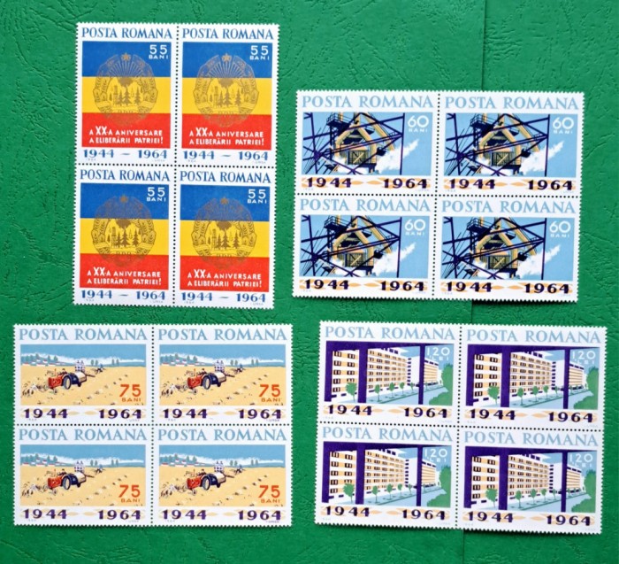 TIMBRE ROMANIA MNH LP587/1964-A XX-a aniversare a eliberarii -Bloc de 4
