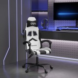 Scaun de gaming pivotant, alb și negru, piele ecologică