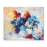 Tablou vaza cu petunii pictat manual, 60x50cm ulei pe panza in cutit efect 3D