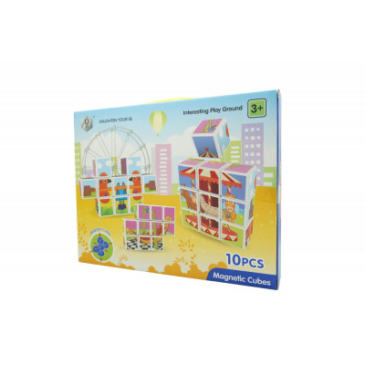 Set inteligent de cuburi magnetice pentru copii, 10 piese, cutie depozitare, puzzle parc de distractii, +3 ani, multicolor foto