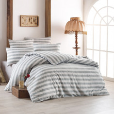 Lenjerie de pat pentru o persoana, 2 piese, 135x200 cm, amestec bumbac, EnLora Home, Hook, gri