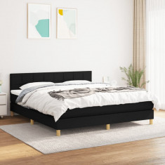 vidaXL Pat box spring cu saltea, negru, 160x200 cm, textil