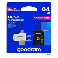 Card Microsd Goodram All In One 64gb Uhs-i ,clasa 10 ,adaptor Sd ,cititor Microsd Otg foto