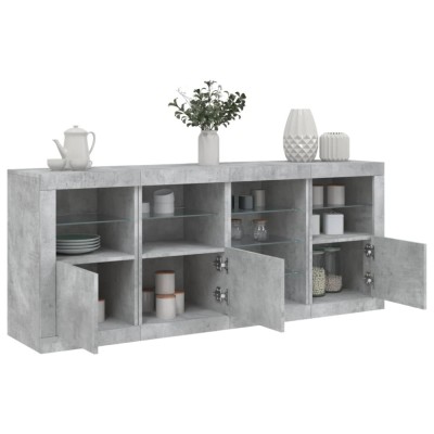 Servantă cu lumini LED, gri beton, 164x37x67 cm foto