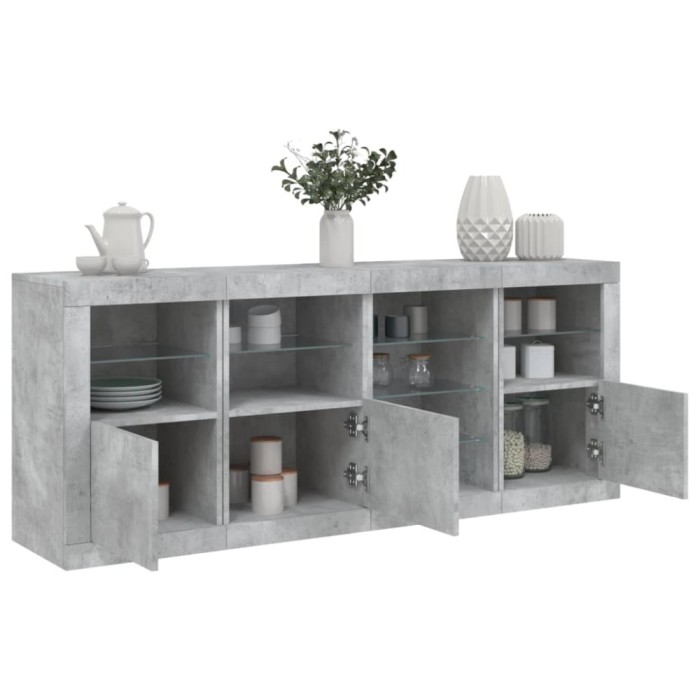 Servantă cu lumini LED, gri beton, 164x37x67 cm