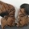 Superb set de 2 chipuri africane,vechi,sculpturi gambiene,lucrate manual.
