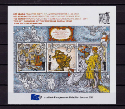 RO 2005 LP 1693 &amp;quot;Ziua Academiei Europene de Filatelie/supra. &amp;quot;, colita 362 , MNH foto