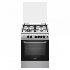 Aragaz Samus SM664XPGS, 4 Arzatoare, 1 Wok, Gaz, Cuptor Gaz, Aprindere electrica, Timer, Grill, Inox/Argintiu