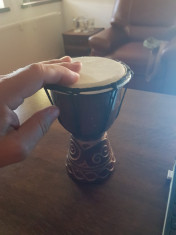 Toba Djembe diametru 12 cm membrana din piele, lemn sculptat foto