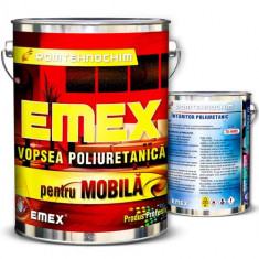 Pachet Vopsea Poliuretanica de Mobila &ldquo;Emex&rdquo; - Negru - Bid. 4 Kg + Intaritor - Bid. 0.8 Kg