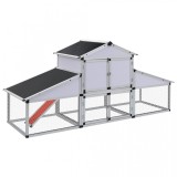 Coteț Găini vidaXL Aluminiu cu Țarc &amp; Cuibar, 258x74x117cm, Tavă Detasabilă, Rampă Acces, Spațios, Protecție Prădători