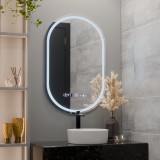 Oglinda LED Ovala, 50x80cm, Eminence MotionGlow Marcello, Sistem Dezaburire, Ceas &amp; Termometru, Dimabila ModernLight Concept