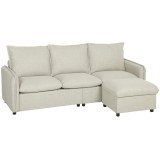 HOMCOM Canapea 3 locuri cu pouf de depozitare, canapea colțar modulară 212 cm, perne cu arcuri, țesătură din in, crem | Aosom Romania