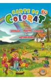 Carte de colorat jumbo 5 cu animale, fructe, legume si abtibilduri