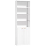 HOMCOM Bibliotecă cu 6 nivele, Mobilier de depozitare, 60 x 24 x 182 cm cu 4 compartimente deschise și 2 uși, Alb | Aosom Romania