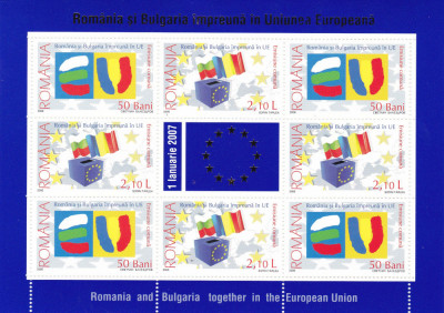 2006 LP 1748 a ROMANIA+BULGARIA IMPREUNA IN UNIUNEA EUROPEANA MINICOALA 8+1 MNH foto