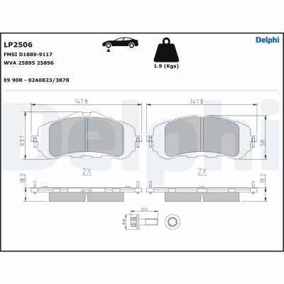 DELPHI LP2506 set placute frana,frana disc foto