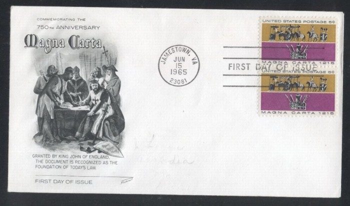United States 1965 Magna Charta x 2 FDC K.624