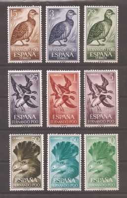 Fernando Poo 1964 - Francolin cu g&amp;acirc;t inel, Rate Mallards, Marele Touraco Albastru, 3 Serii, MNH foto