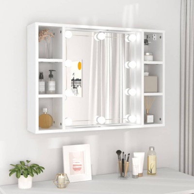 vidaXL Dulap cu oglindă și LED, alb, 76x15x55 cm foto