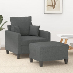 Fotoliu canapea cu taburet, gri închis, 60 cm, textil GartenMobel Dekor