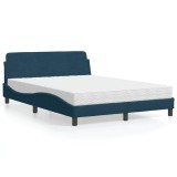 Cumpara ieftin Pat cu saltea, Dover, albastru, 120x200 cm, catifea