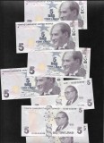 Turcia 5 Lire 2009 UNC - Bancnota Turcească Colecție - Lira Turcească