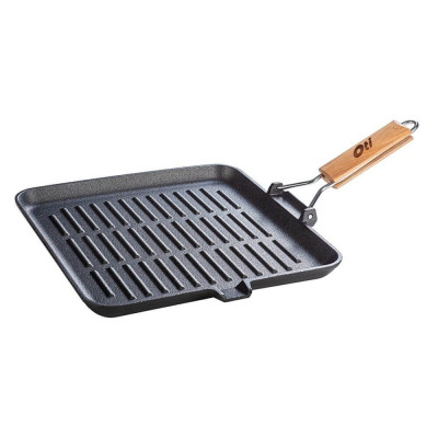 Tigaie Grill OTI din Fonta Pura cu Inductie, 26x26 cm, Maner Rabatabil, Culoare Neagra, Tigai Inductie Tigaie pentru Aragaz, Tigaie pentru Plita, Tiga foto