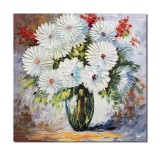 Tablou 3D vaza cu flori albe pictat manual, Puritate, 80x80cm ulei pe panza in relief, Valentin Pop