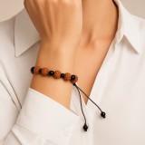 Brățara șnur Rudraksha Agat Negru, pietre naturale, femei barbati reglabilă unisex negru