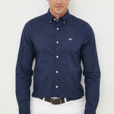 Gant camasa din bumbac barbati, culoarea albastru marin, cu guler button-down, slim