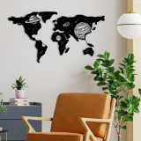 Decoratiune de perete, World Map 6, metal, 100 x 53 cm, negru, Enzo
