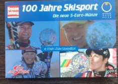 MONEDA DIN ARGINT AUSTRIA - 5 EURO 2005, MONEDA UNC IN BLISTER-100 ANI SKI SPORT