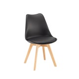 Scaun bucatarie Silla negru, lemn fag, polipropilena, piele ecologica, 49x43x81cm, 120kg