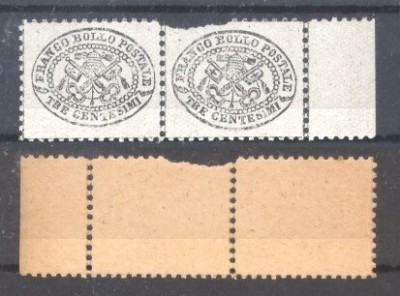 Italy Church State 1868 2 x Coat of arms 3C Mi.20a MNH AM.534 foto