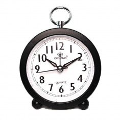 Ceas de birou vintage, cu alarma, forma rotunda, metal, negru