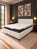 Pat Rubik 160x200 cm Tapitat Stofa Teddy Alb Crem cu Somiera Inclusa