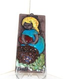 Tablou ceramică sgrafitto &icirc;n basorelief, smălțuit, hand made - Maria 3 - semnat Ninnie Forsgren, Bromma Keramik AB Suedia