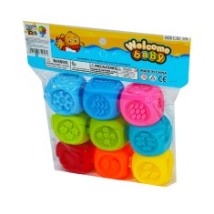 Set 9 cuburi siliconate, moi, cu cifre, Welkome baby, multicolor, 5 cm